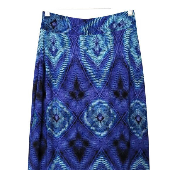 Chicos Geometric Pattern Maxi Skirt Womens Size 0 Blue Side Slit Boho Festival - Picture 5 of 9